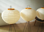 Akari 10D Floor Lamp — three shades lined up together to show the different sizes and profiles — Captains Bamboo