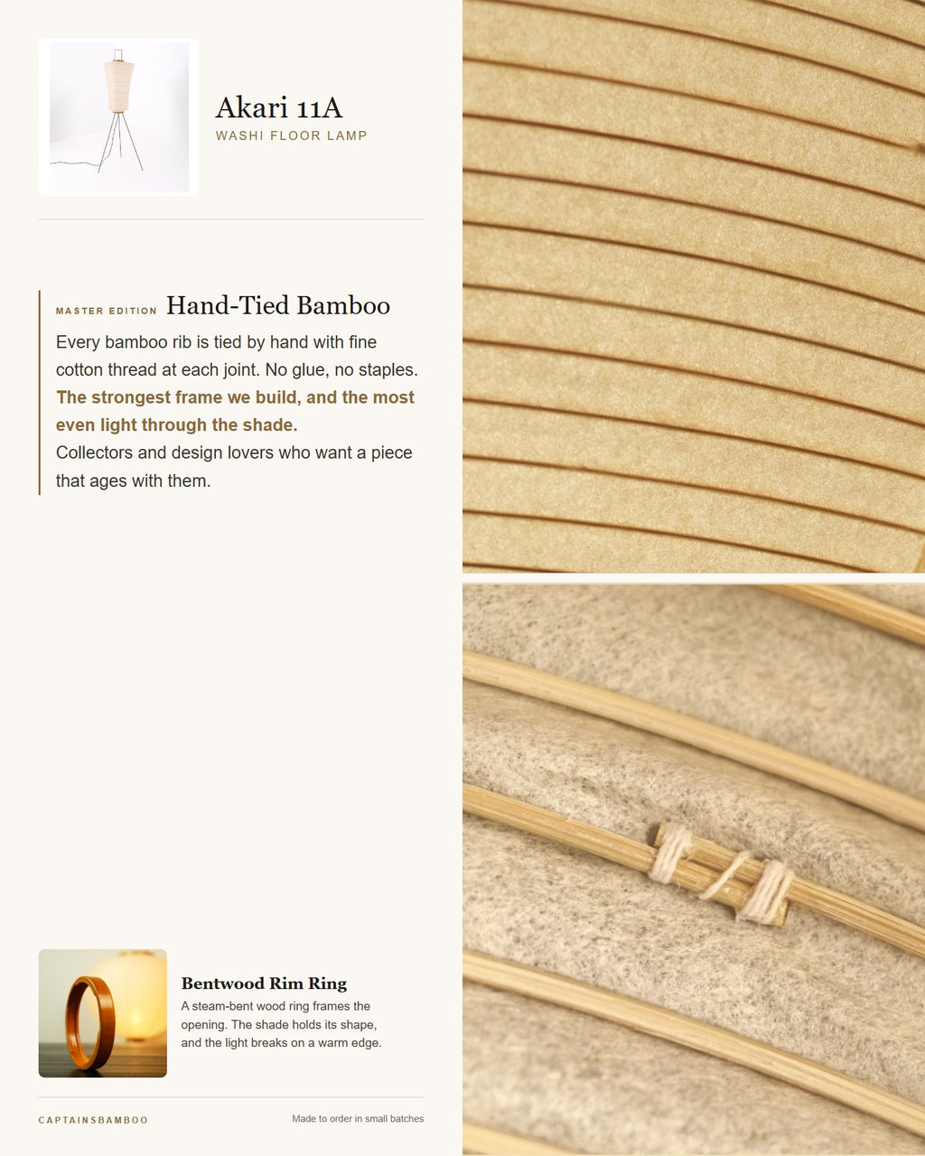 Akari 11A Washi Floor Lamp — Master Edition (Hand-Tied Bamboo)