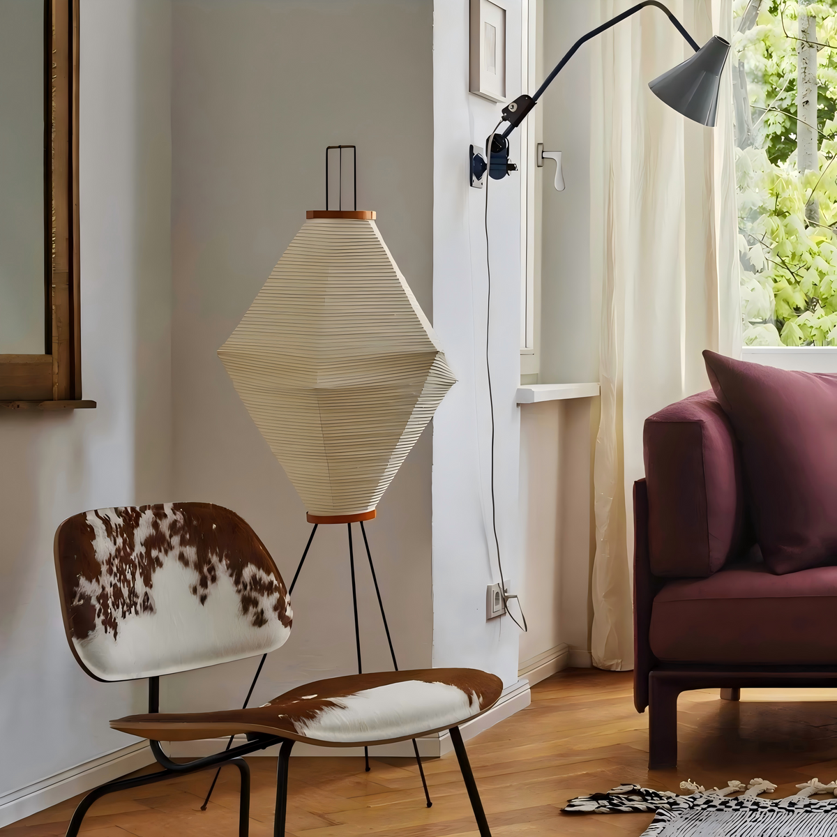 Noguchi Inspired Akari 13A Floor Lamp | Wide Washi Paper Light – Japandi Accent