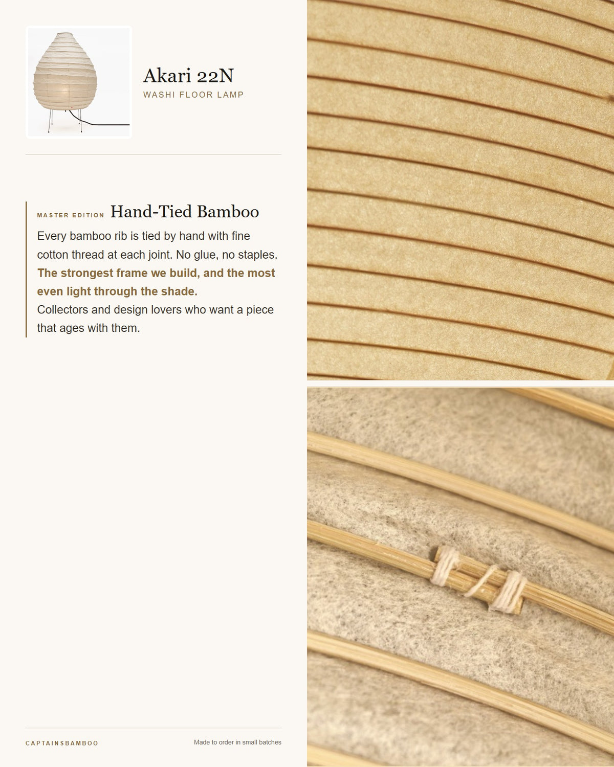 Akari 22N Washi Floor Lamp — Master Edition (Hand-Tied Bamboo)