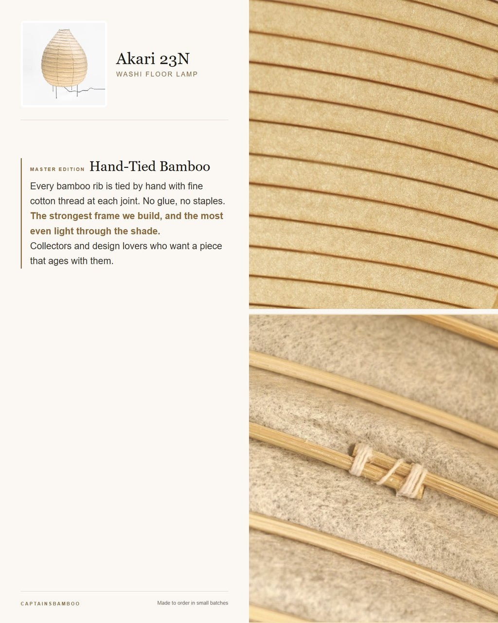 Akari 23N Washi Floor Lamp — Master Edition (Hand-Tied Bamboo)