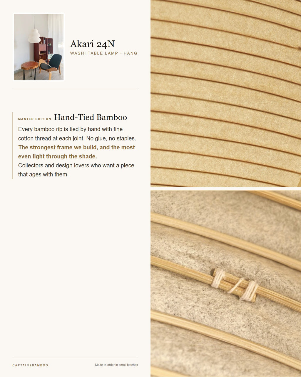 Akari 24N Washi Table Lamp — Hang / Master Edition (Hand-Tied Bamboo)