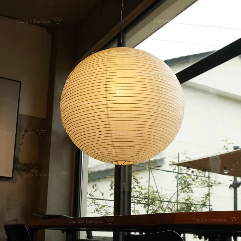 Noguchi-Style Pendant Light Akari 55A Washi Paper Lantern Ceiling Lamp - Captainsbamboo