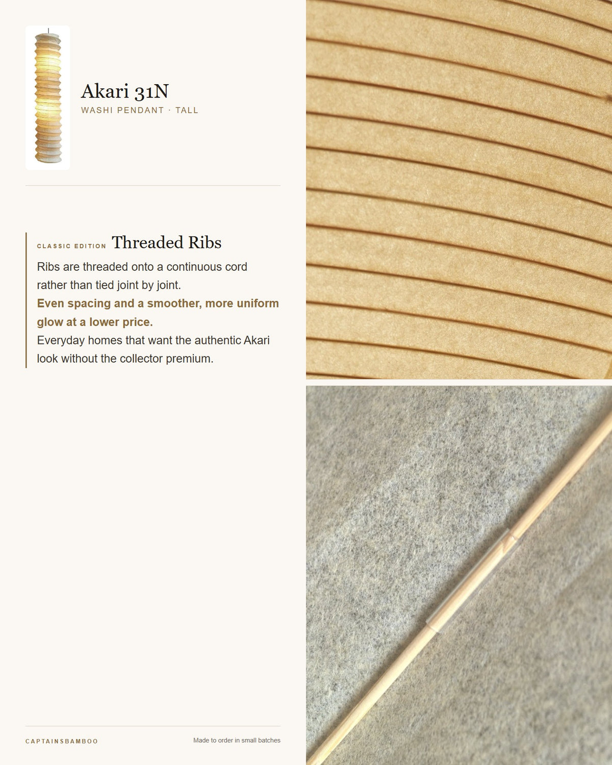 Akari 31N Washi Pendant — Dimensions W 13.3 in (33.7 cm) · H 64 in