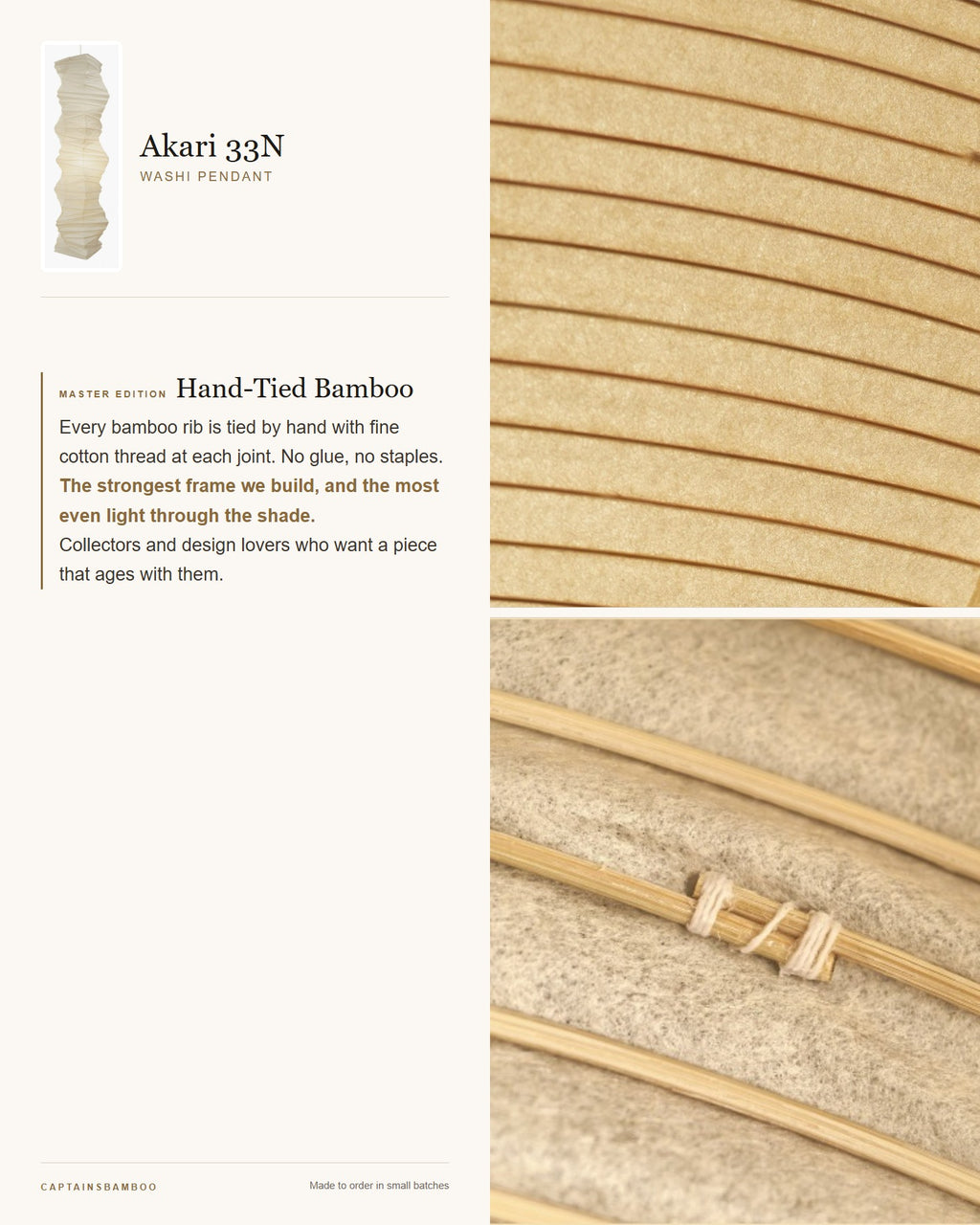 Akari 33N Washi Pendant — Master Edition (Hand-Tied Bamboo)