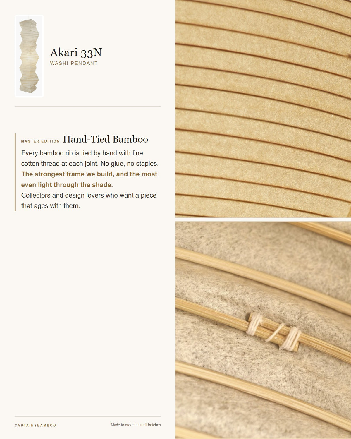 Akari 33N Washi Pendant — Master Edition (Hand-Tied Bamboo)