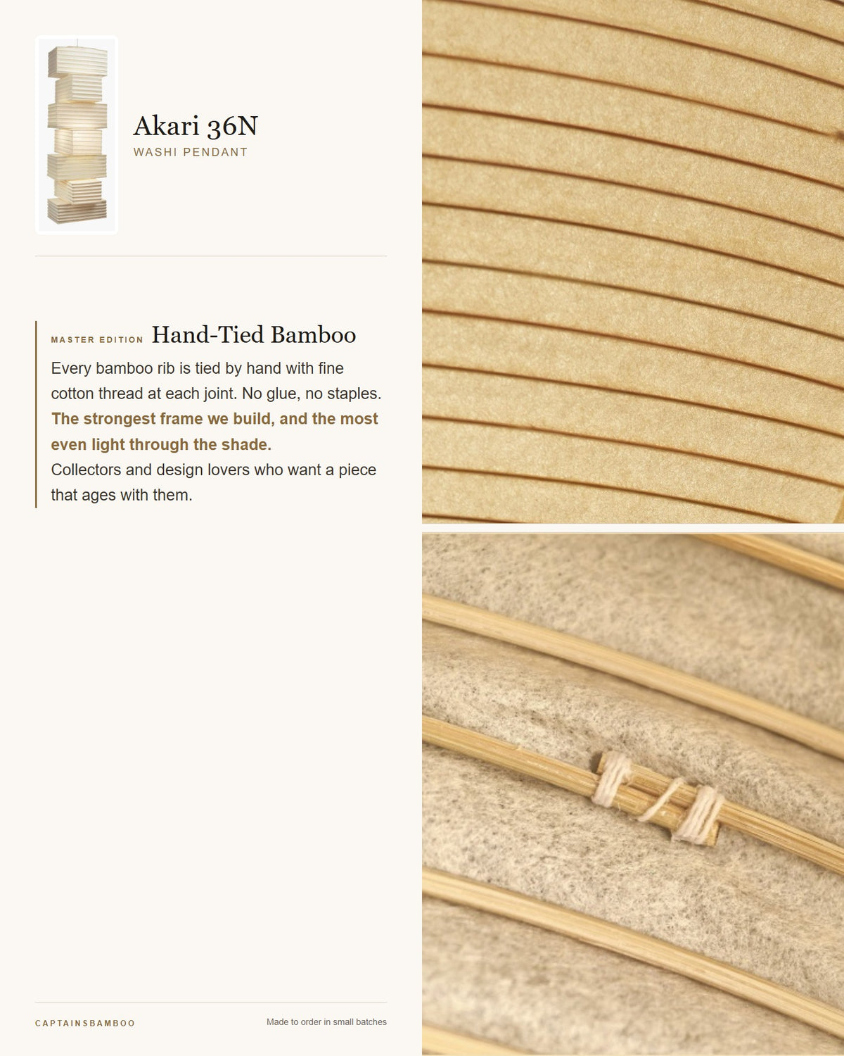 Akari 36N Washi Pendant — Master Edition (Hand-Tied Bamboo)