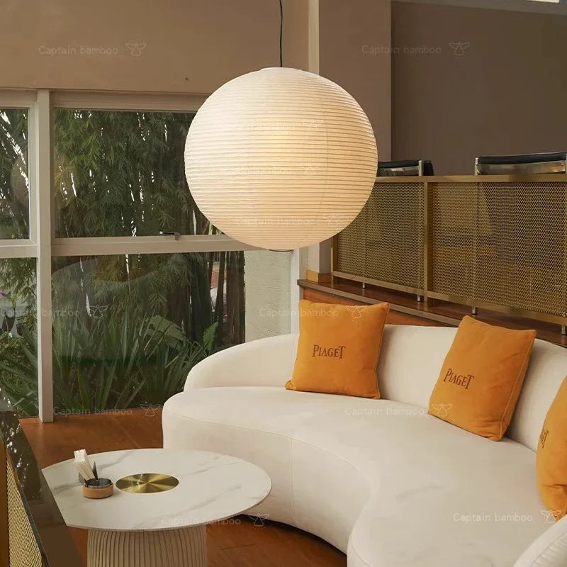 Noguchi-Style Pendant Light Akari 55A Washi Paper Lantern Ceiling Lamp - Captainsbamboo