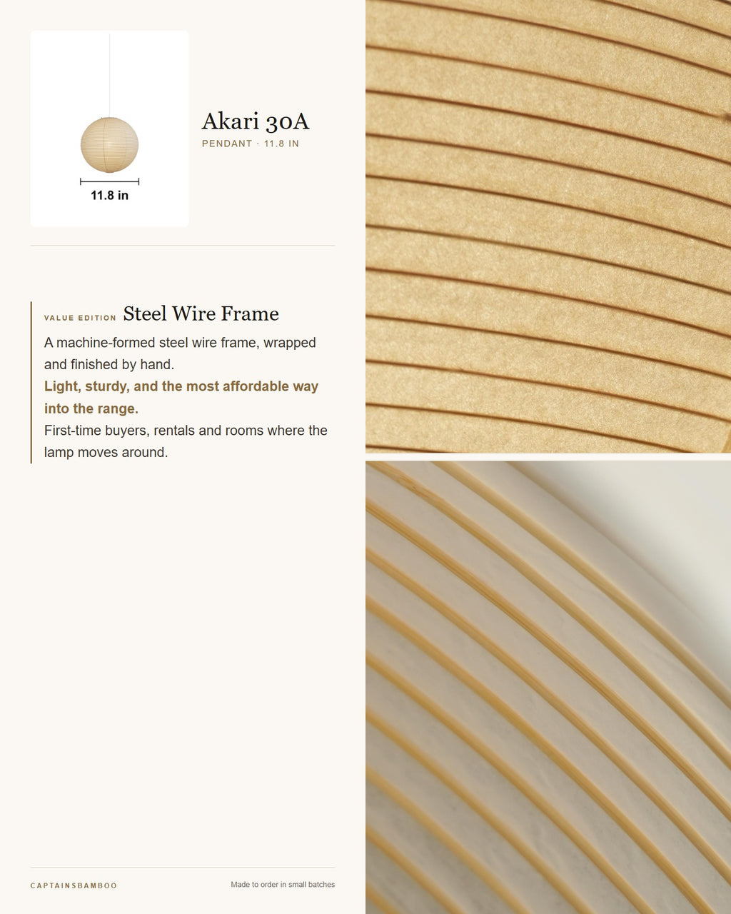 Akari 55A Washi Pendant — Ø 11.8 in (30 cm) / Value edition