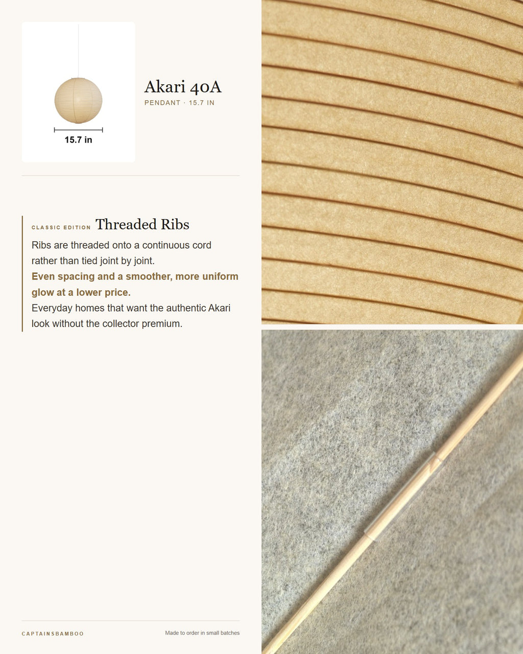 Akari 55A Washi Pendant — Ø 15.7 in (40 cm) / Classic Edition