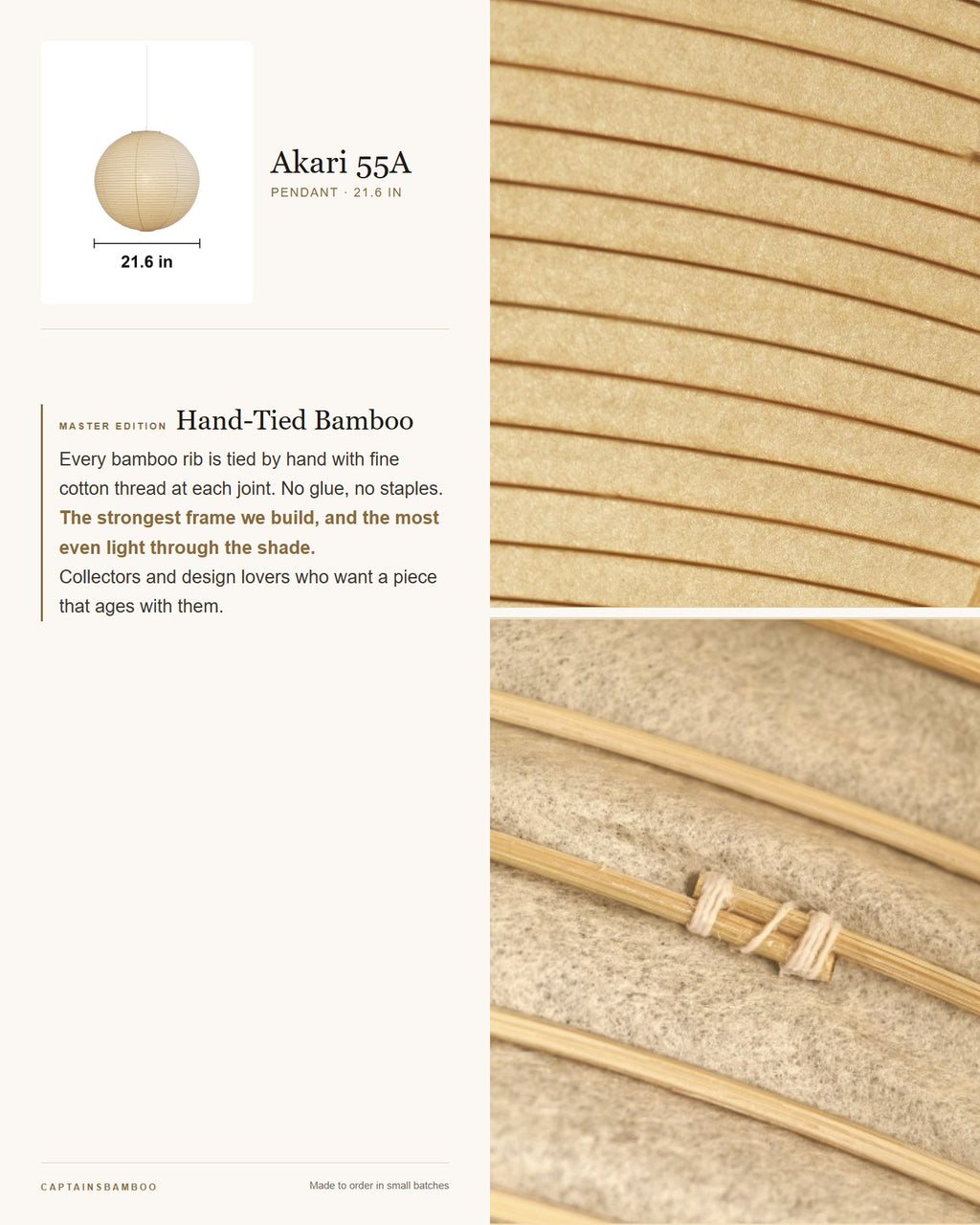 Akari 55A Washi Pendant — Ø 21.6 in (55 cm) / Master Edition (Hand