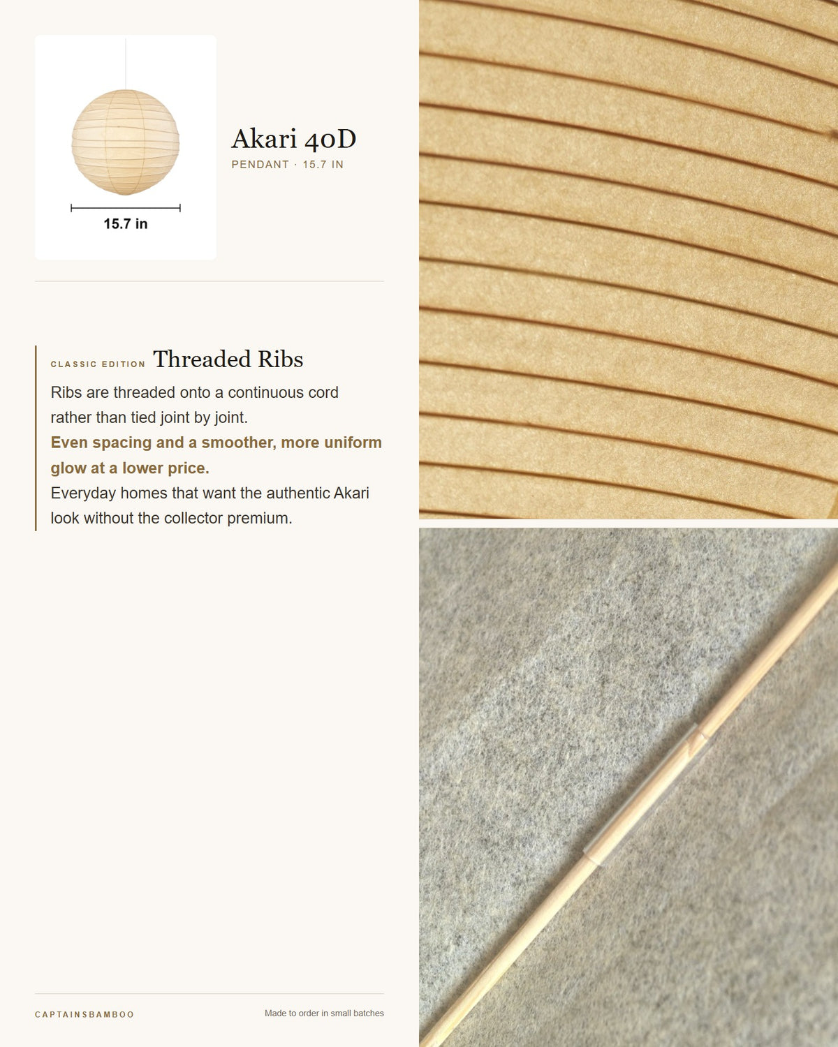 Akari 55D–100D Washi Pendant — Ø 15.7 in (40 cm) / Classic Edition