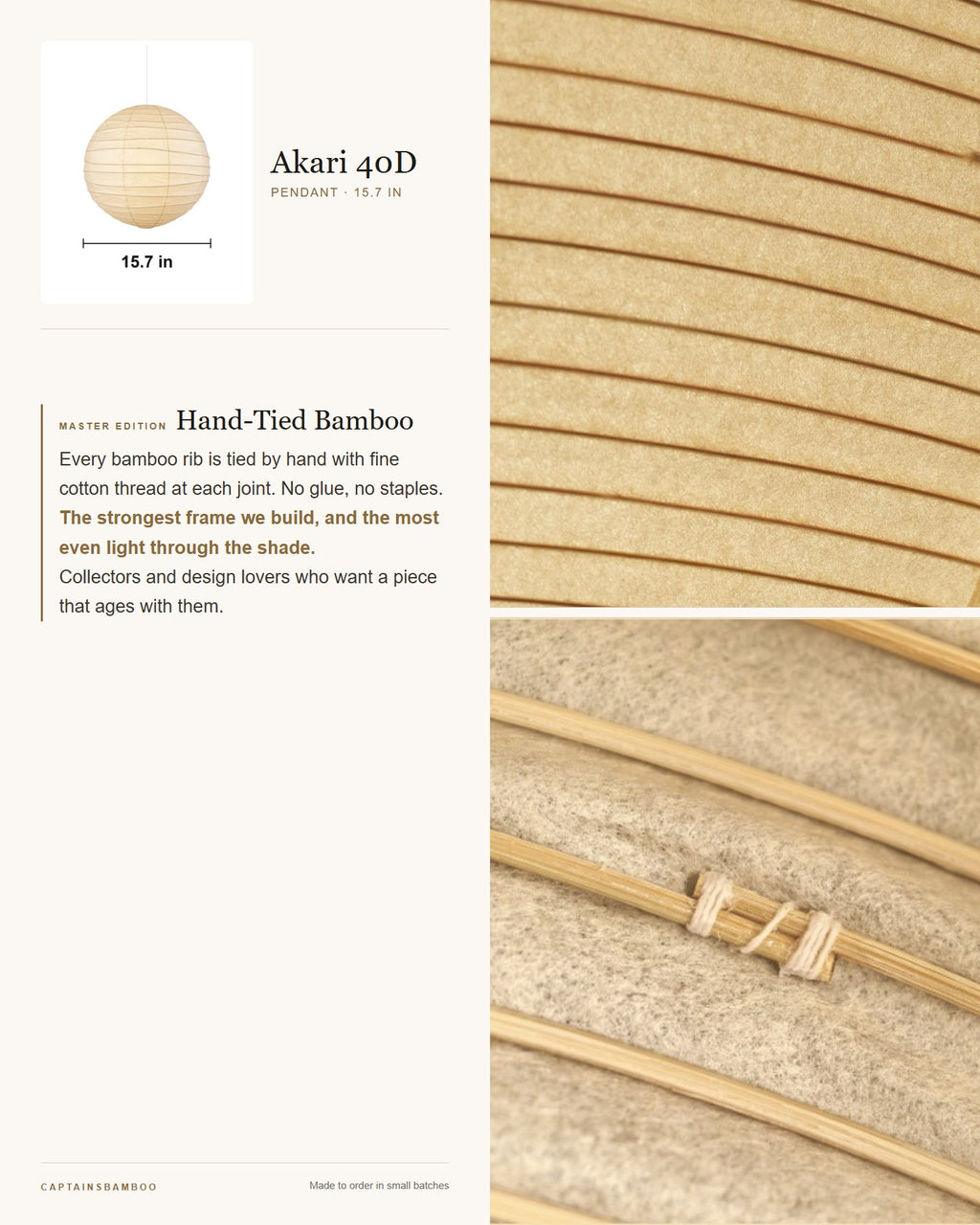 Akari 55D–100D Washi Pendant — Ø 15.7 in (40 cm) / Master Edition (Hand