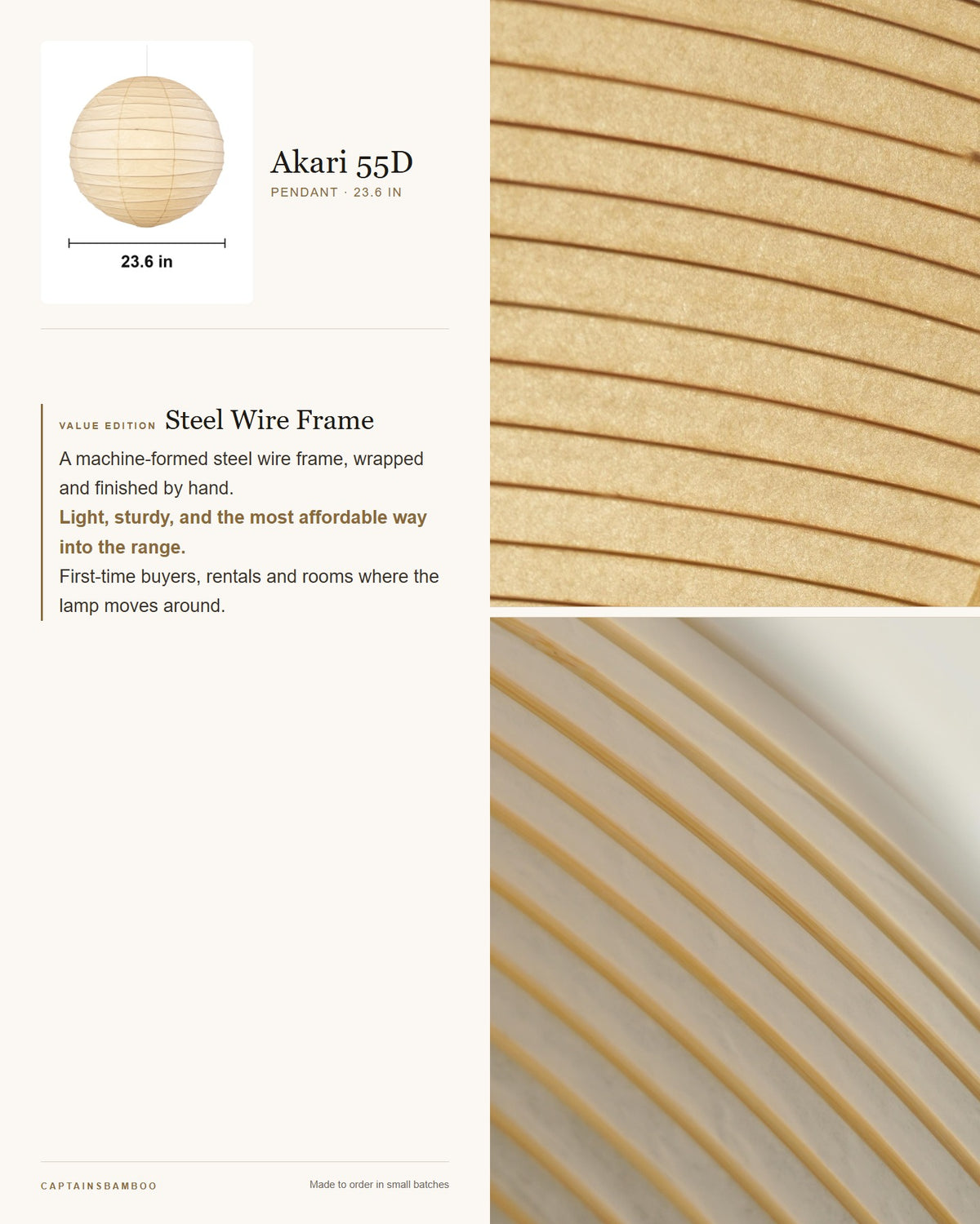 Akari 55D–100D Washi Pendant — akari 55D/Diameter 23.6in / Value editio