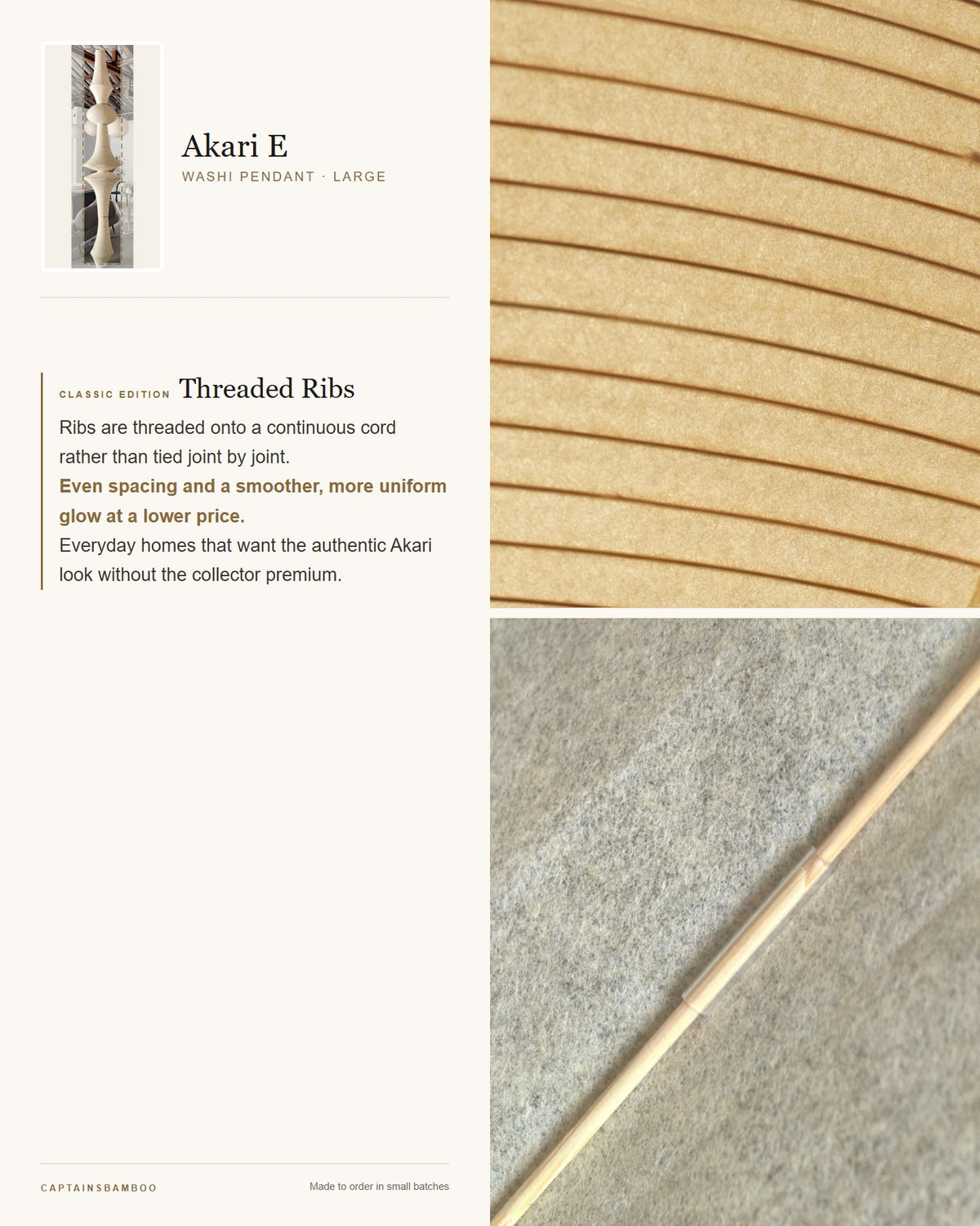 Akari E Washi Pendant — Large: Dimensions L: 20.8 in (53 cm), H: