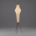 Akari 14A Floor Lamp — unlit teardrop shade narrowing to a long tapered stem on black legs — Captains Bamboo