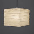 Akari 45X Washi Ceiling Lamp — unlit cube-shaped shade hanging on a dark grey studio wall — Captains Bamboo