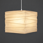 Akari 45X Washi Ceiling Lamp — the same cube shade lit, warm paper in the studio — Captains Bamboo