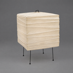 Akari 3X Tripod Lamp — unlit boxy washi lantern on thin wire legs, gray studio backdrop — Captains Bamboo