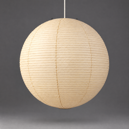 Grand Akari Washi Ceiling Lamp — spherical shade with horizontal bamboo ribbing — Captains Bamboo
