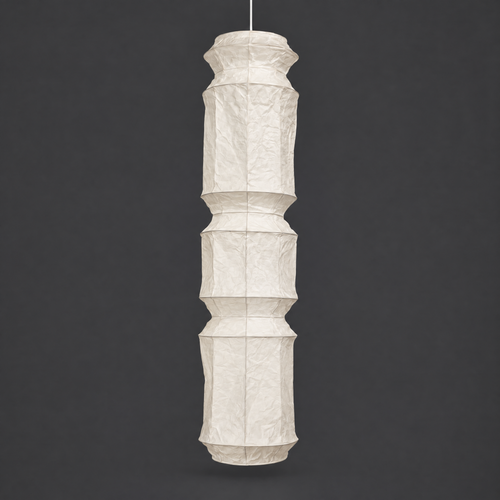 Akari L6 Paper Ceiling Lamp — unlit stacked paper lantern shade, full view on a gray studio background — Captains Bamboo