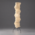 Noguchi UF4-33N Akari Floor Lamp — wavy wrinkled paper column shade unlit on tripod legs, grey backdrop — Captains Bamboo