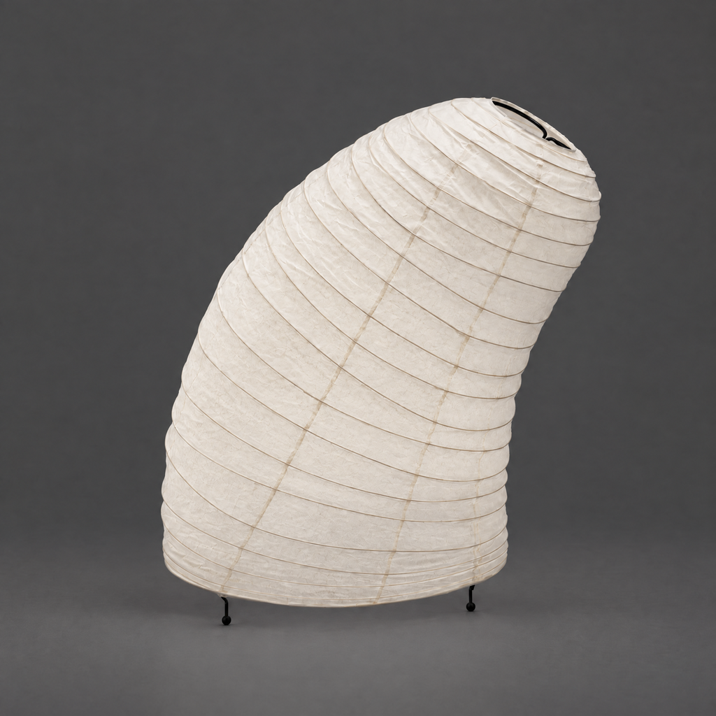 Glow Akari VB-13T Floor Lamp — unlit, its wire ribs showing against a grey studio backdrop — Captains Bamboo