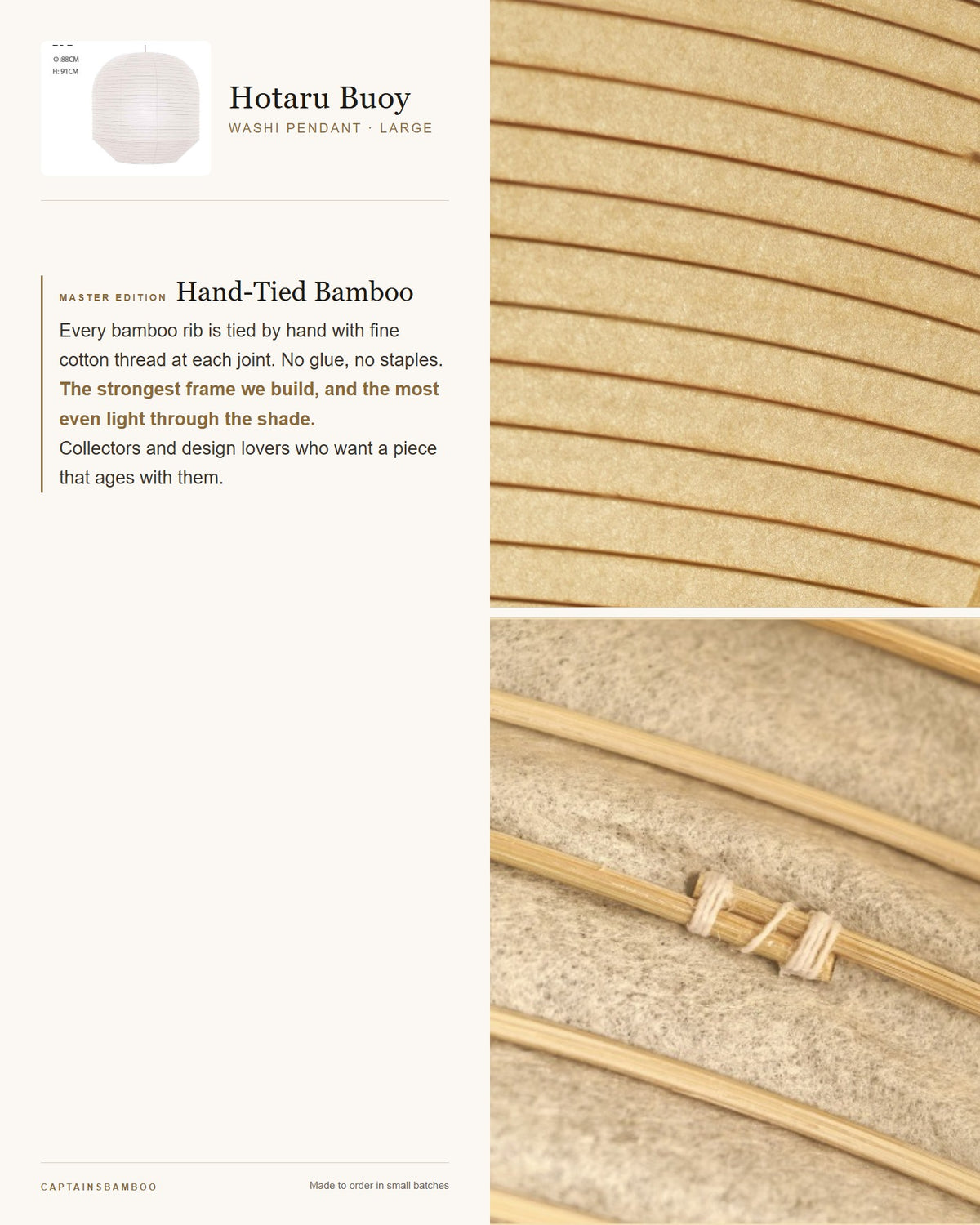 Hotaru Buoy Washi Pendant — Master Edition (Hand-Tied Bamboo) / Larg