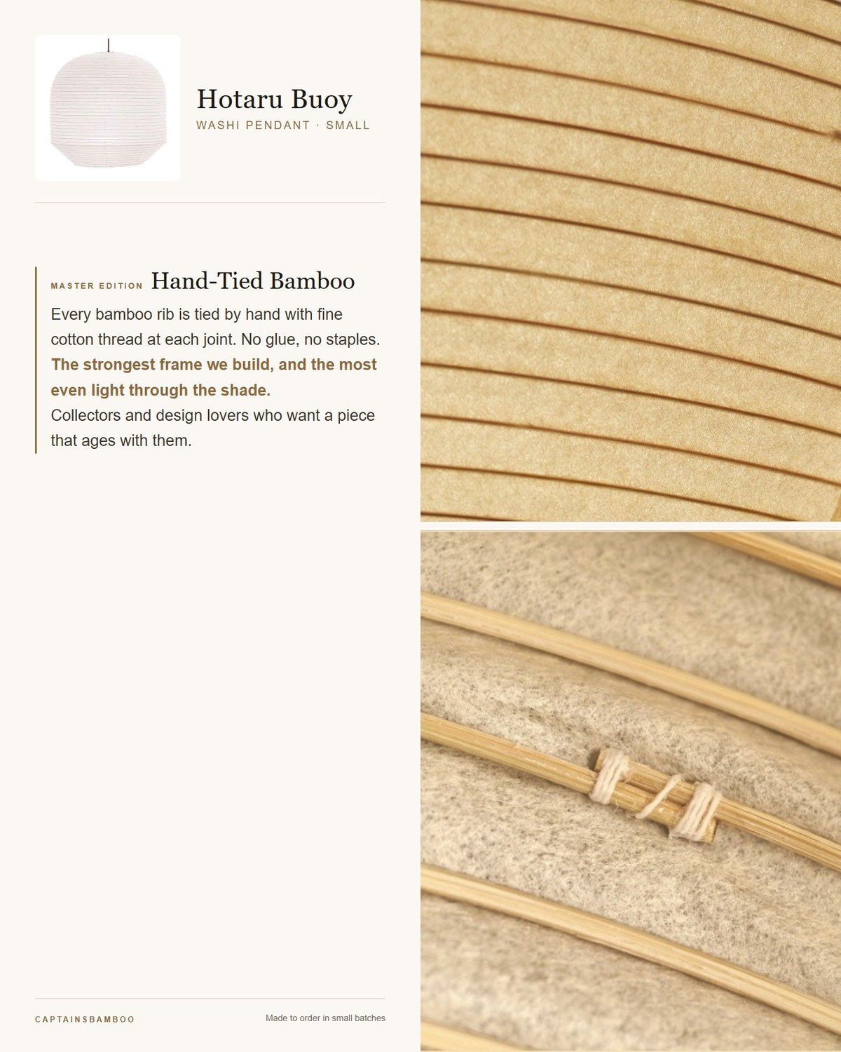 Hotaru Buoy Washi Pendant — Master Edition (Hand-Tied Bamboo) / Smal