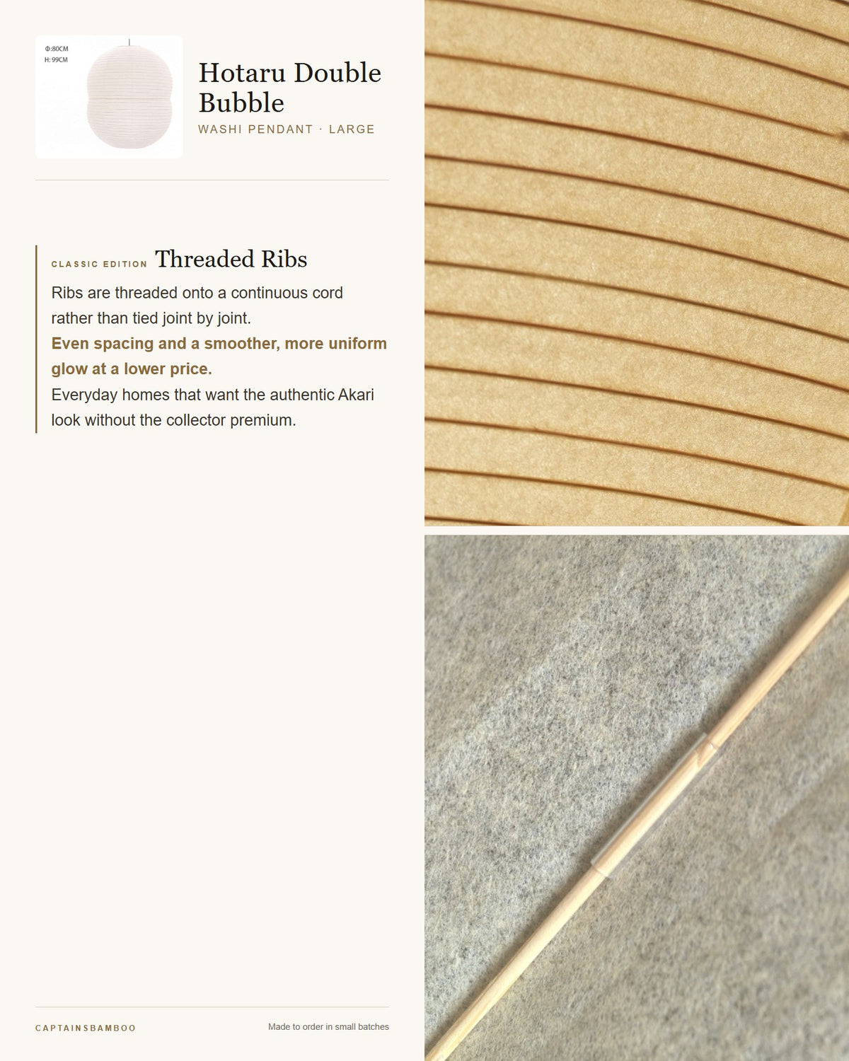 Hotaru Double Bubble Washi Pendant — Classic Edition / DB-Large: 80dia x 99cm
