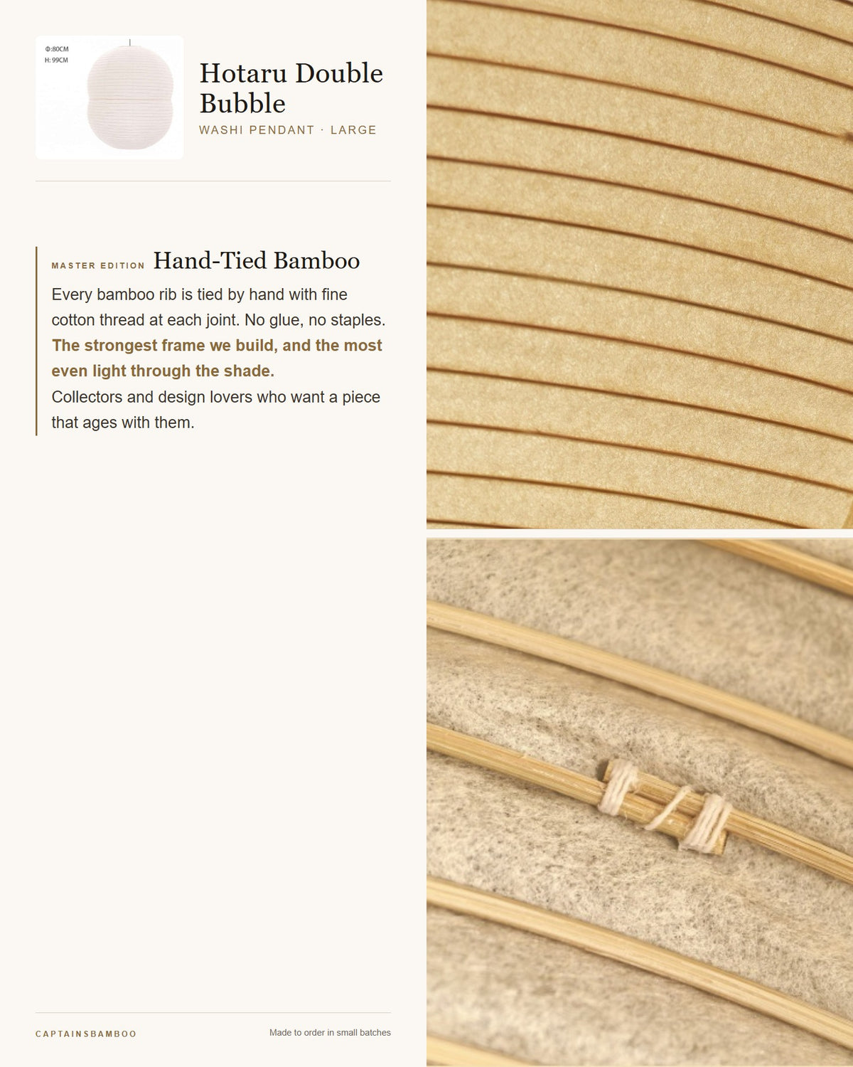 Hotaru Double Bubble Washi Pendant — Master Edition (Hand-Tied Bamboo) / DB-L