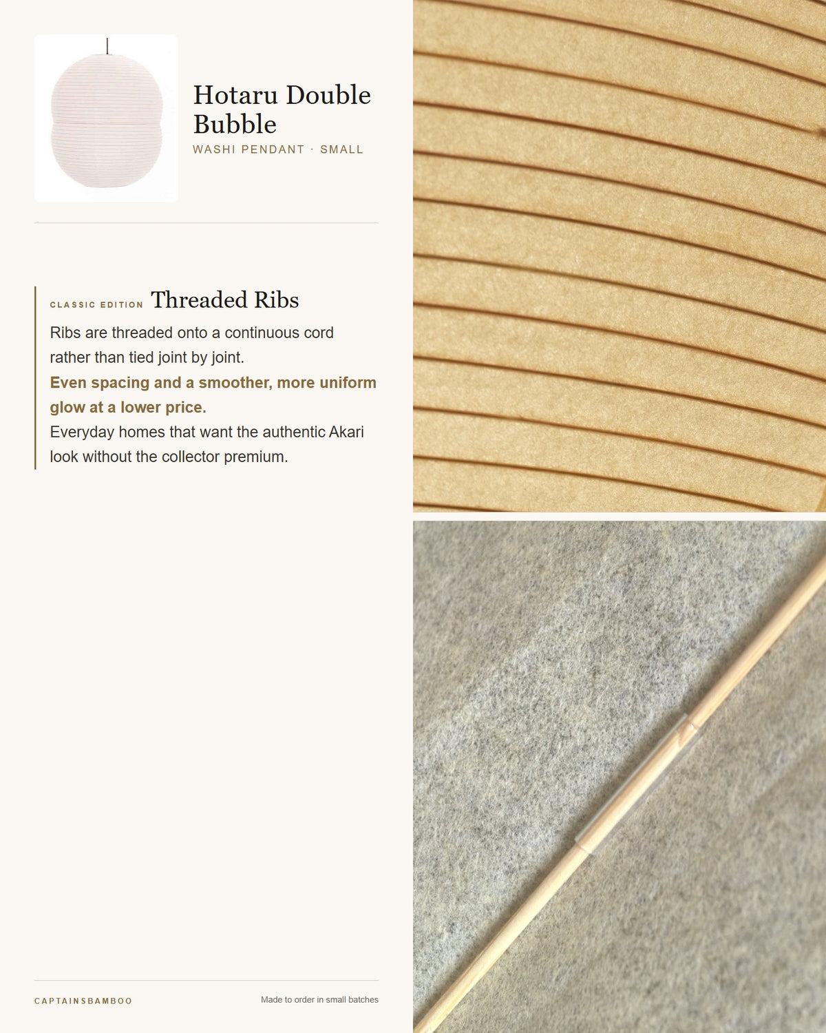 Hotaru Double Bubble Washi Pendant — Classic Edition / DB-Small: 50dia x 62cm