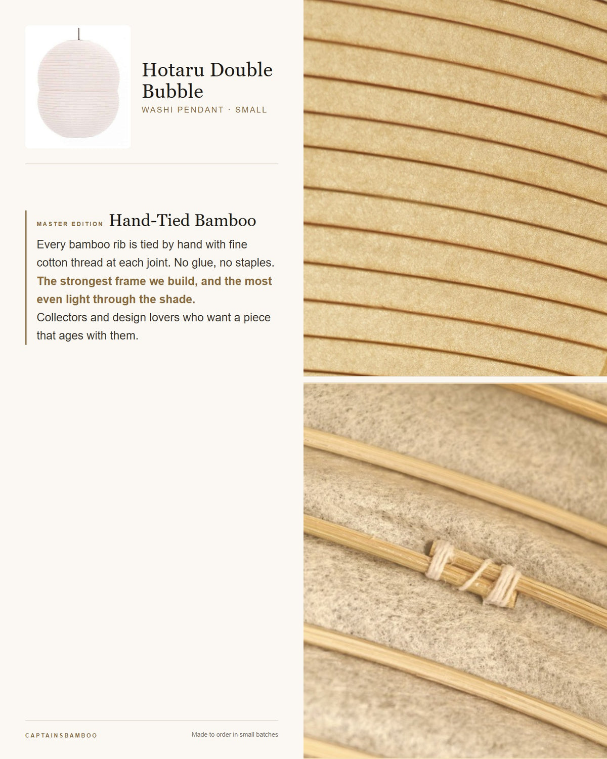 Hotaru Double Bubble Washi Pendant — Master Edition (Hand-Tied Bamboo) / DB-S