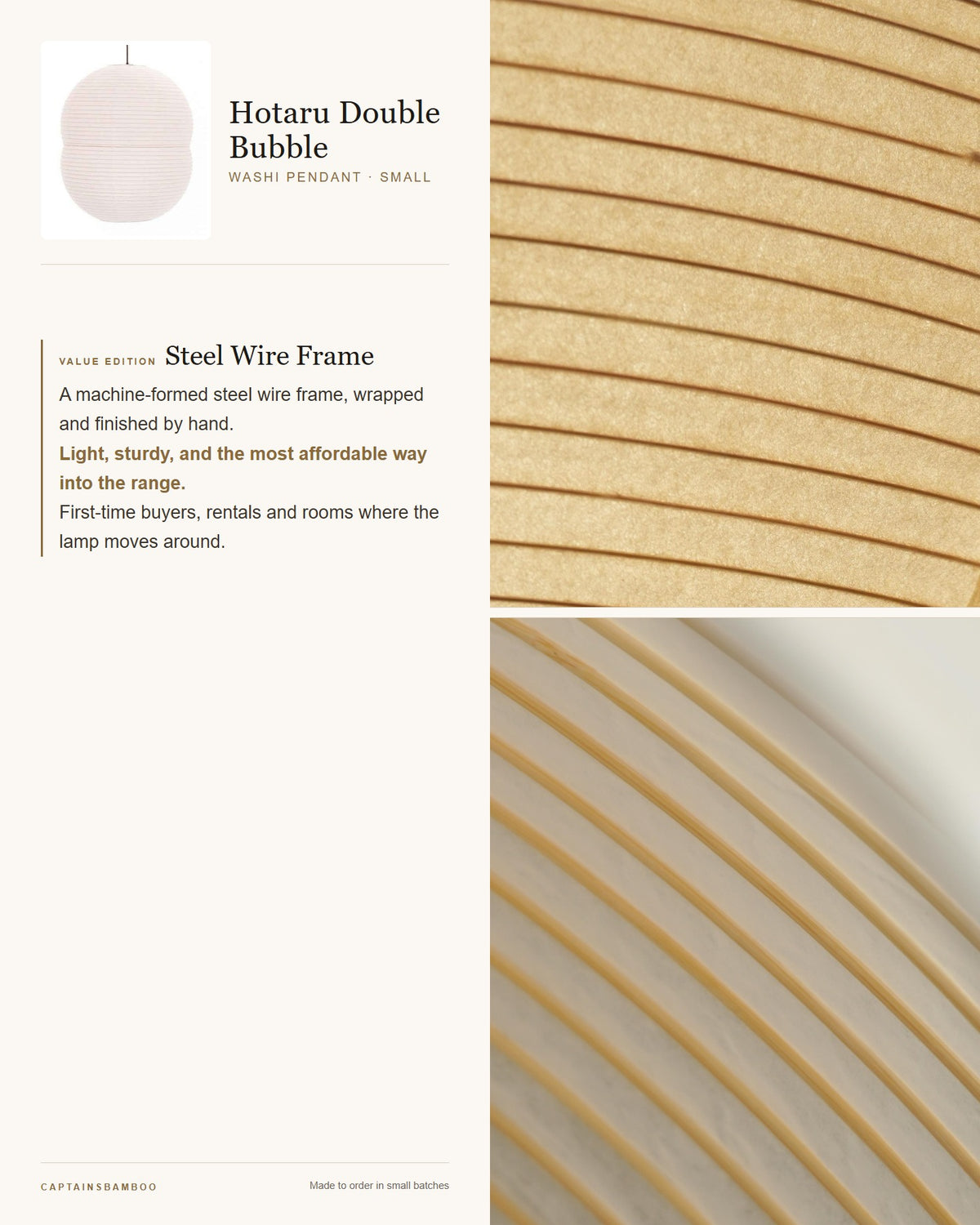 Hotaru Double Bubble Washi Pendant — Value edition / DB-Small: 50dia x 62cmH
