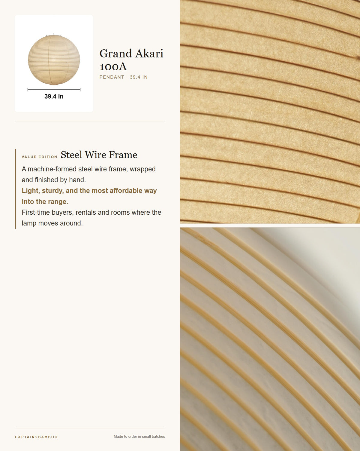 Akari Grand 75A–120A Washi Pendant — Value edition / 100A — Ø 39.4 in (100 cm