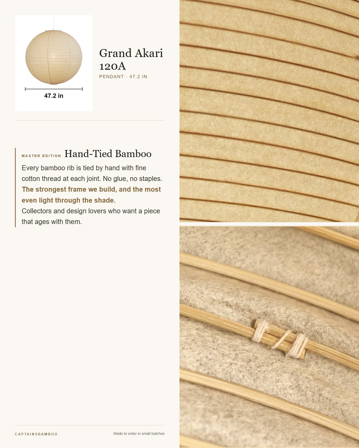 Akari Grand 75A–120A Washi Pendant — Master Edition (Hand-Tied Bamboo) / 120A