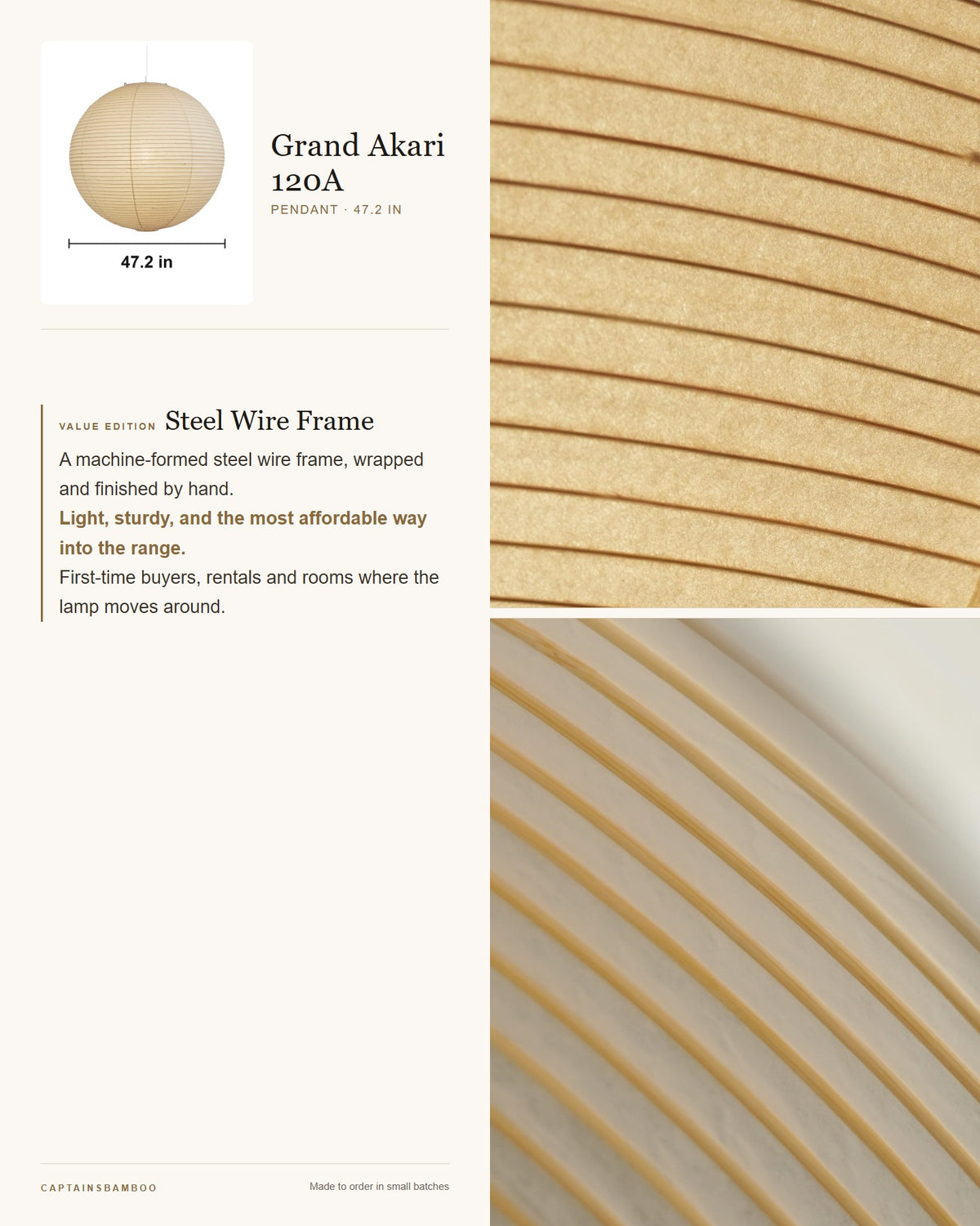 Akari Grand 75A–120A Washi Pendant — Value edition / 120A — Ø 47.2 in (120 cm