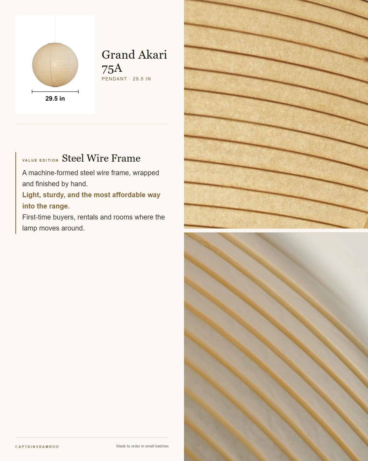 Akari Grand 75A–120A Washi Pendant — Value edition / 75A — Ø 29.5 in (75 cm)