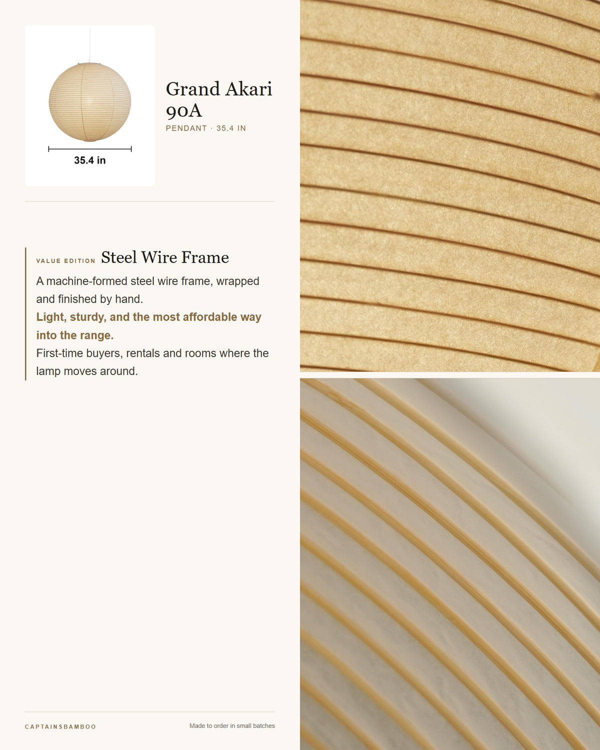 Akari Grand 75A–120A Washi Pendant — Value edition / 90A — Ø 35.4 in (90 cm)