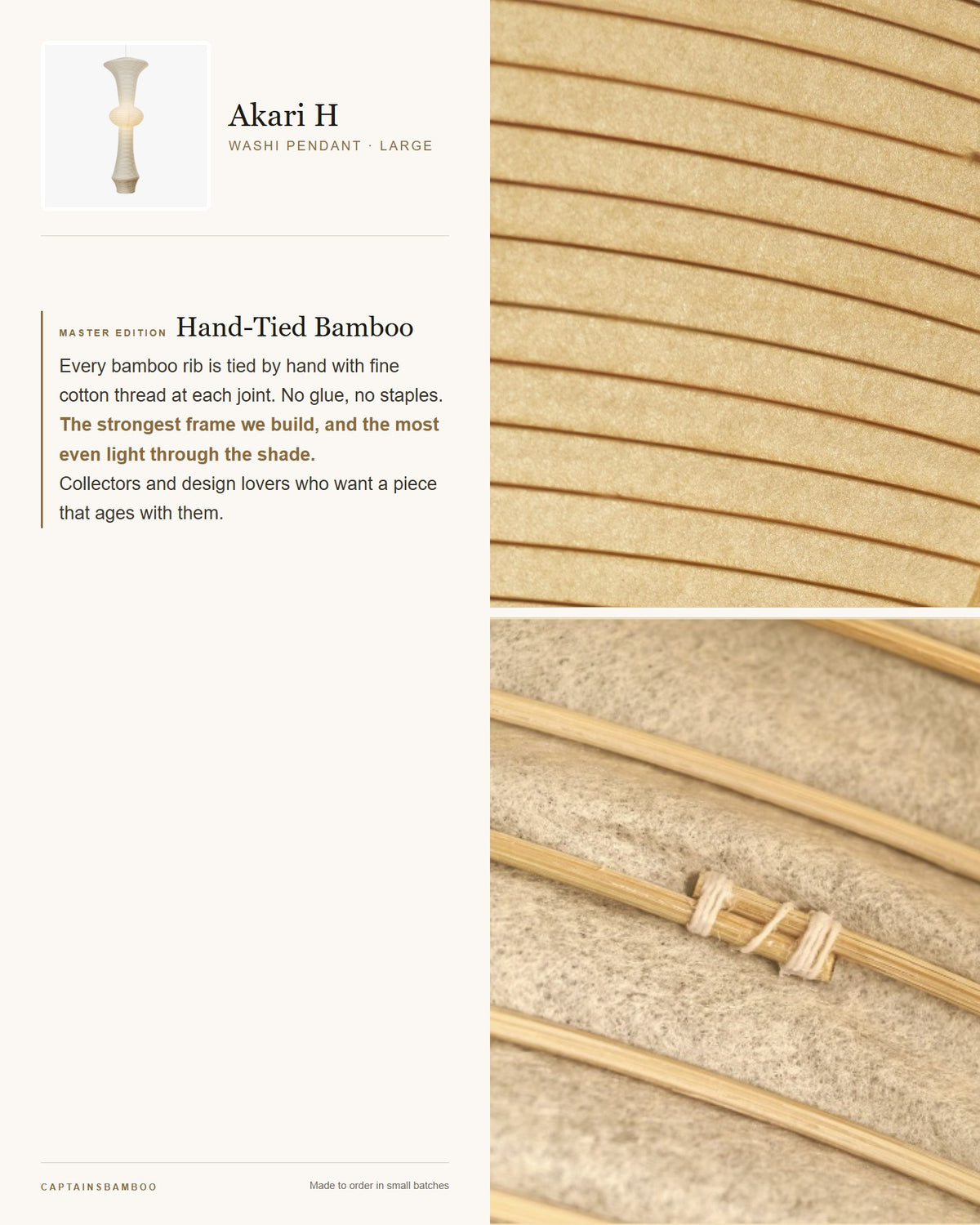 Akari H Washi Pendant — Large (H 57") / Master Edition (Hand-Tie