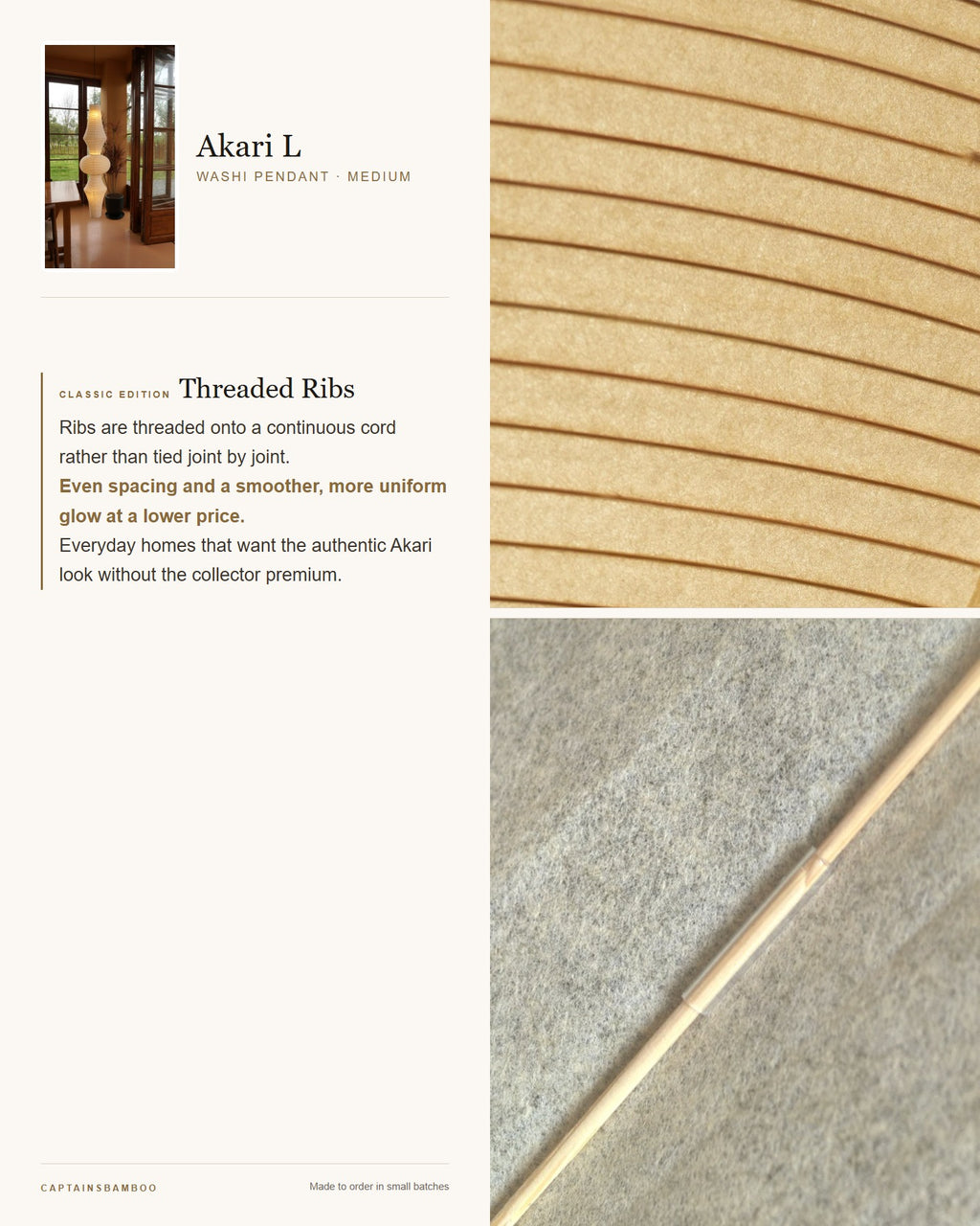 Akari L Washi Pendant — Medium (H 41") / Classic Edition
