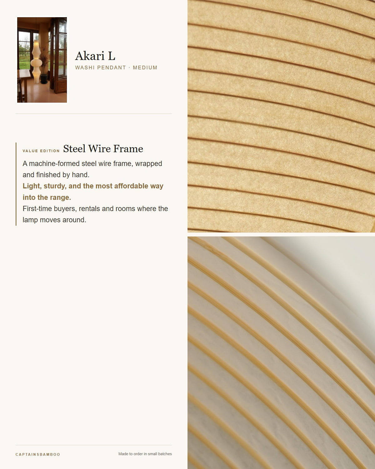 Akari L Washi Pendant — Medium (H 41") / Value edition