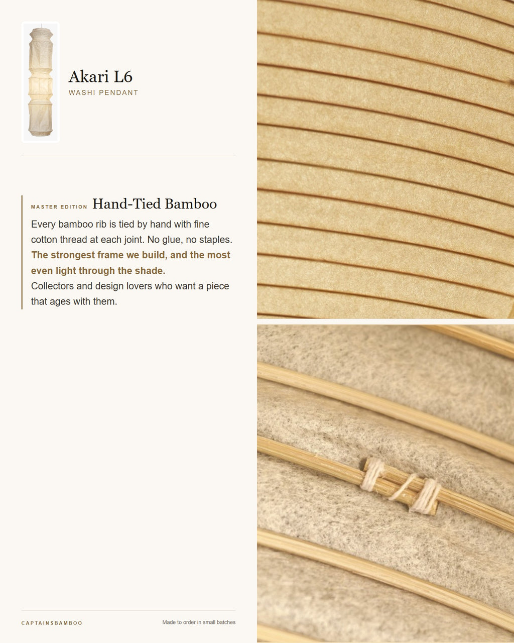 Akari L6 Washi Pendant — Master Edition (Hand-Tied Bamboo)