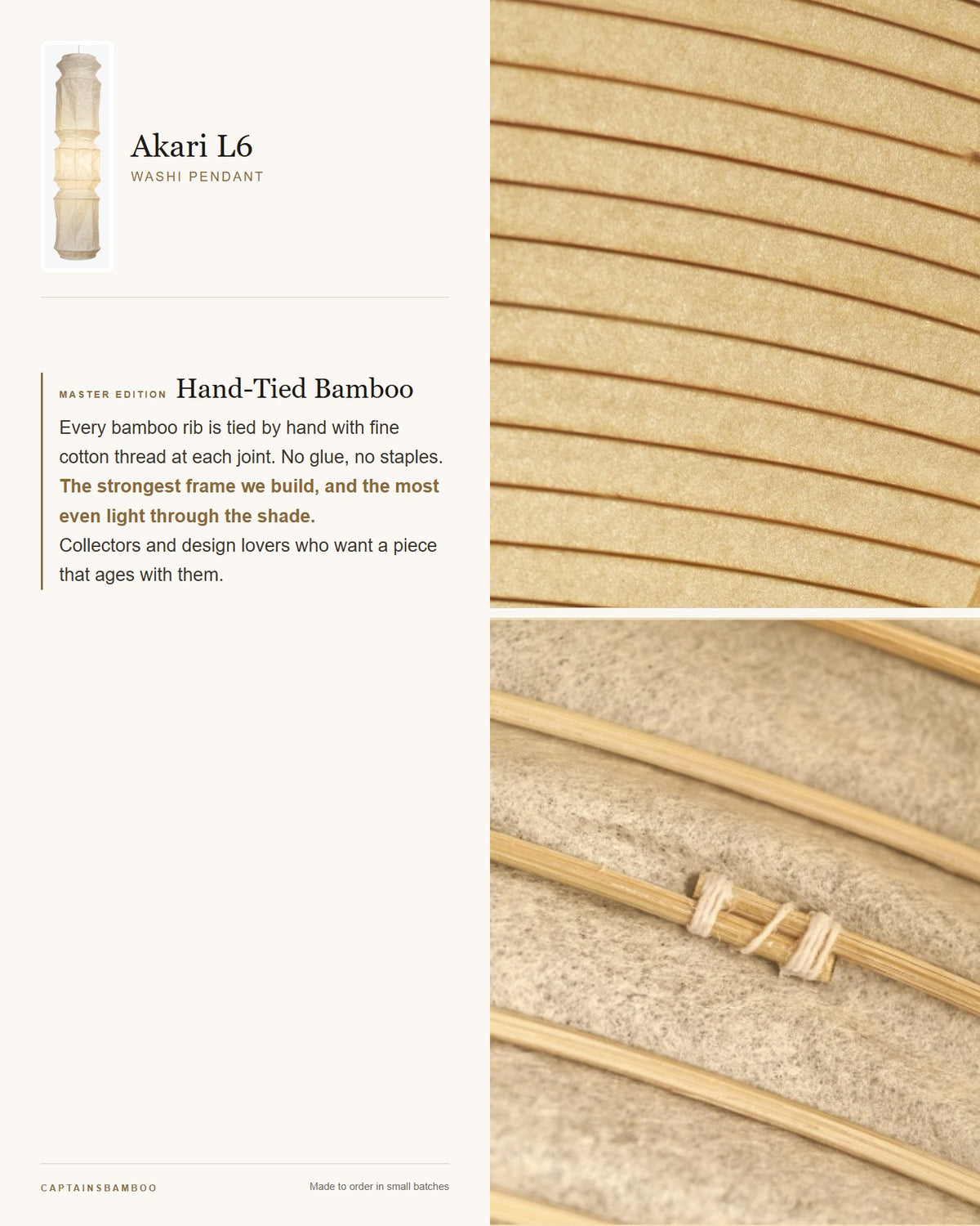 Akari L6 Washi Pendant — Master Edition (Hand-Tied Bamboo)