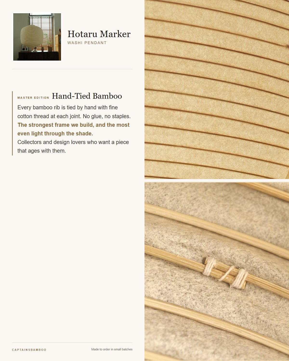 Hotaru Marker Washi Pendant — Master Edition (Hand-Tied Bamboo)