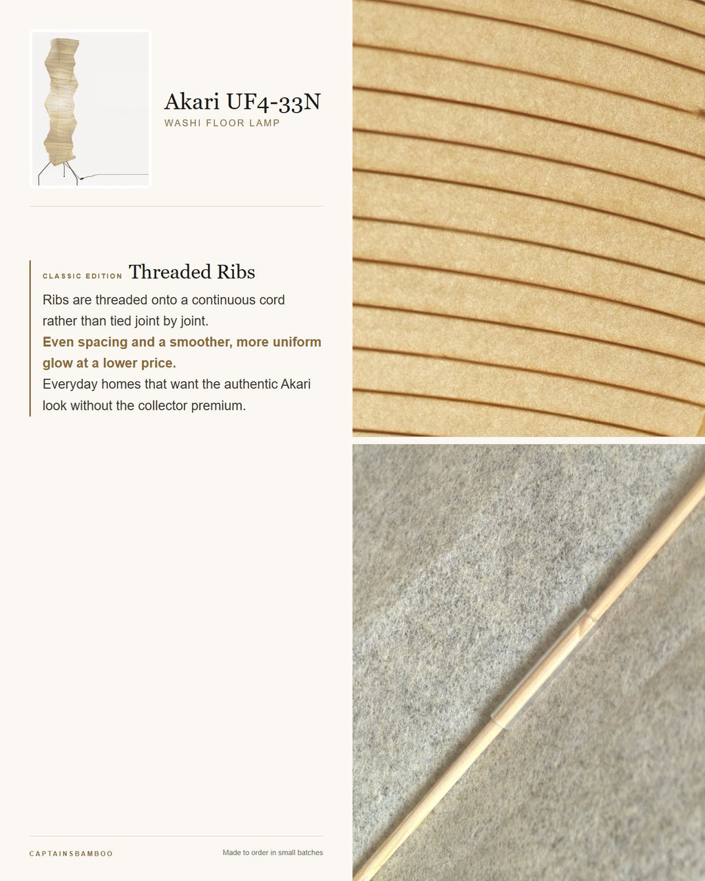 Akari UF4-33N Washi Floor Lamp — Wires + Bulbs + Instructions / Classic E
