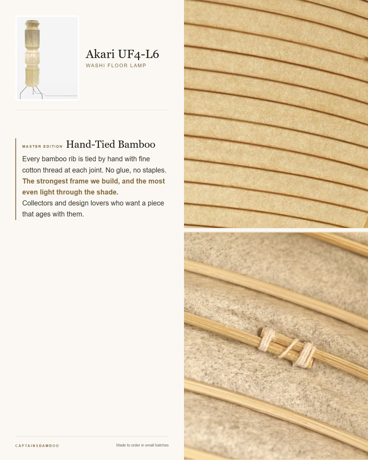 Akari UF4-L6–L9 Washi Floor Lamp — L6: Dimensions L 13 in (33 cm) H 75 in (