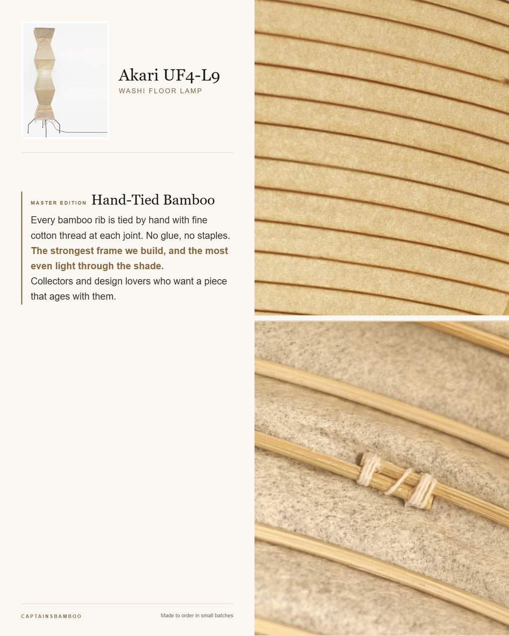 Akari UF4-L6–L9 Washi Floor Lamp — L9: Dimensions L 14 in (36 cm) H 76.7 in