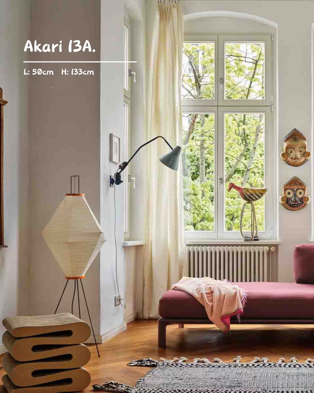 NOGUCHI AKARI 13A Floor Lamp — Wide Washi Paper Floor Lamp